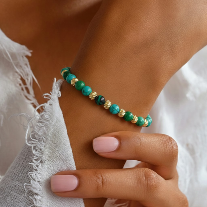 Bratara Elastica AURRA®, Green-Gold, Marime Universala, 4 mm