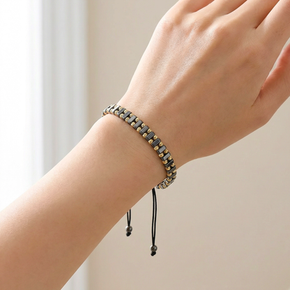 Bratara Reglabila AURRA®, 6 mm, Marime Universala, Dark Grey-Gold