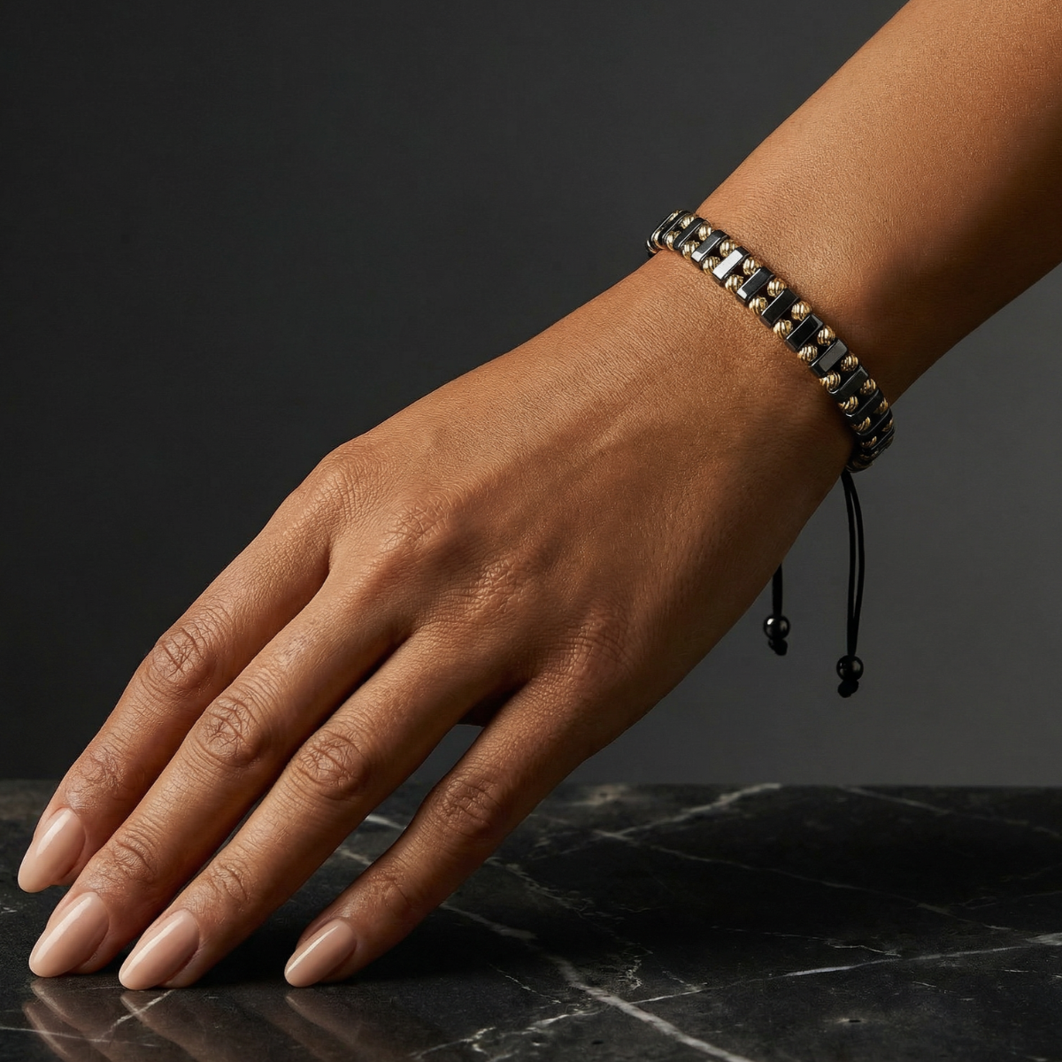 Bratara Reglabila AURRA®, 6 mm, Marime Universala, Dark Grey-Gold