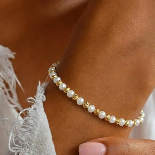 Bratara Elastica AURRA®, White-Gold, Marime Universala, 4 mm