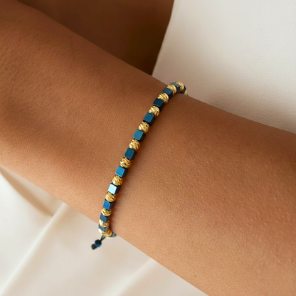 Bratara Reglabila AURRA®, Marime Universala, Blue-Gold, 4 mm