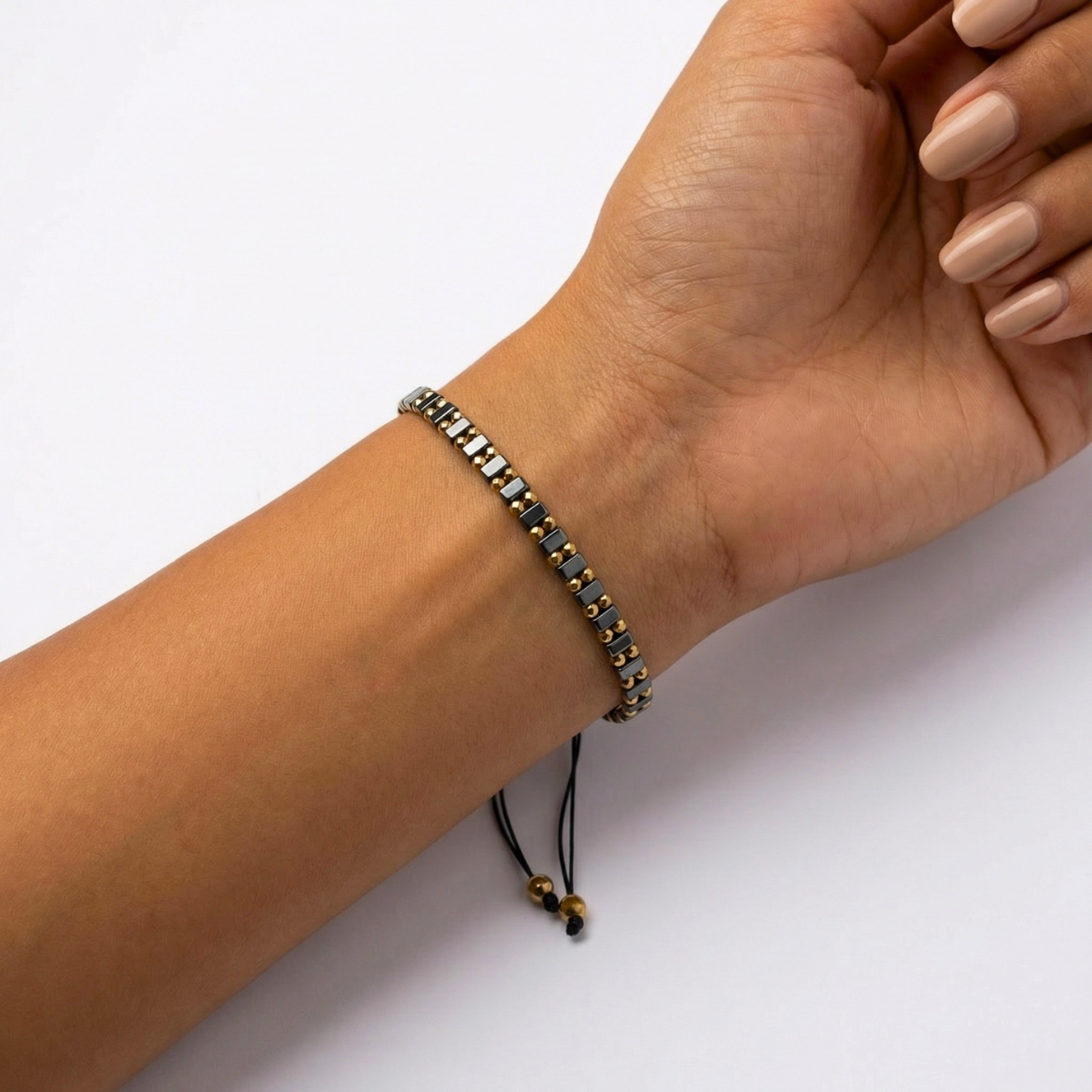 Bratara Reglabila AURRA®, 4 mm, Marime Universala, Dark Grey-Gold