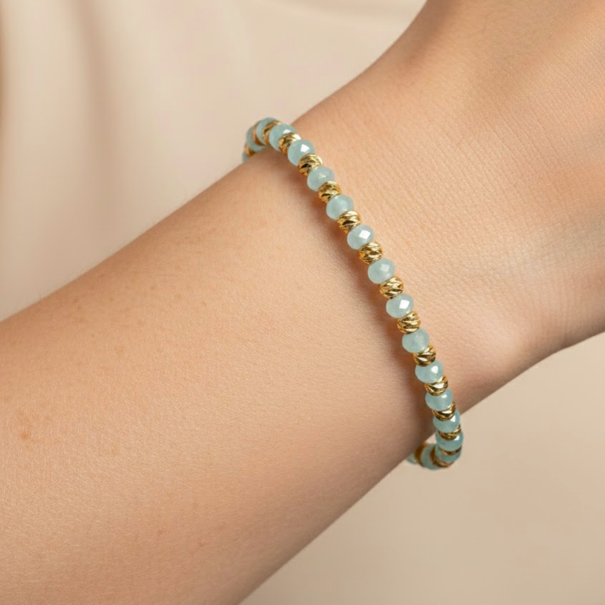 Bratara Elastica AURRA® , Turquoise-Gold, Marime Universala, 4 mm