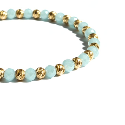 Bratara Elastica AURRA® , Turquoise-Gold, Marime Universala, 4 mm