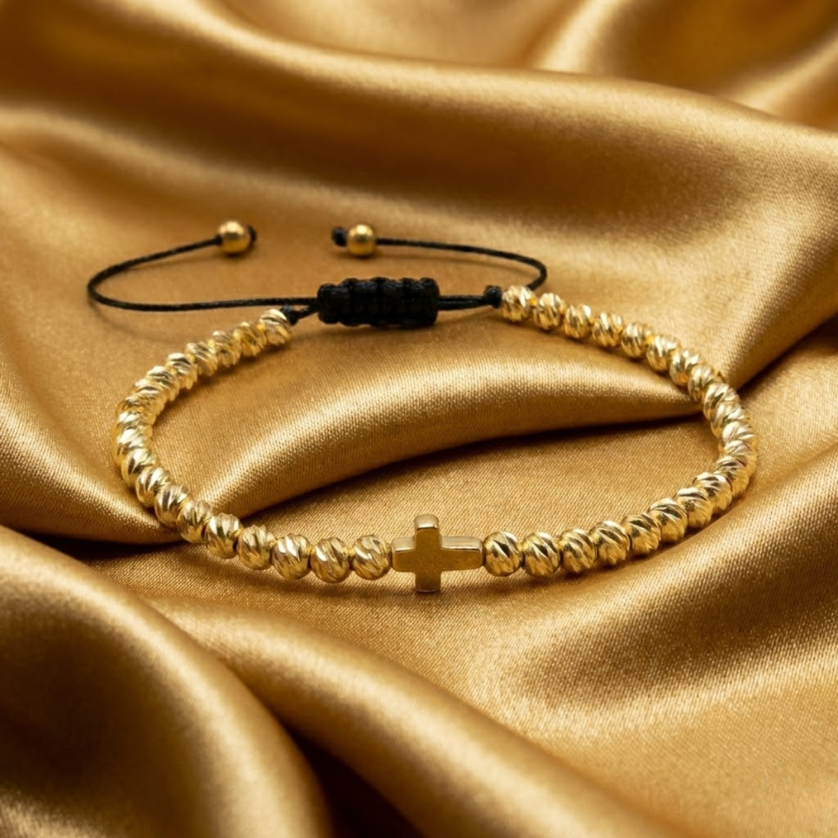 Bratara Reglabila AURRA® cu Pandantiv Cruce, Marime Universala, Gold