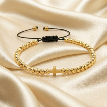 Bratara Reglabila AURRA® cu Pandantiv Cruce, Marime Universala, Gold