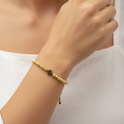 Bratara Reglabila AURRA® cu Pandantiv Cruce, Marime Universala, Gold