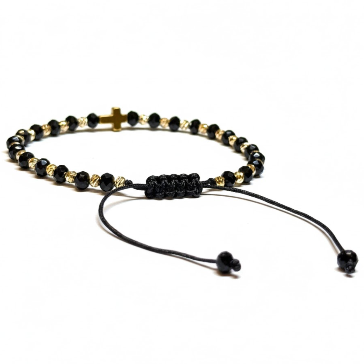 Bratara Reglabila AURRA® cu Pandantiv Cruce, Marime Universala, Black-Gold