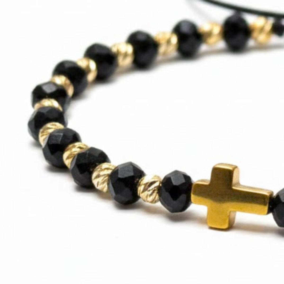 Bratara Reglabila AURRA® cu Pandantiv Cruce, Marime Universala, Black-Gold