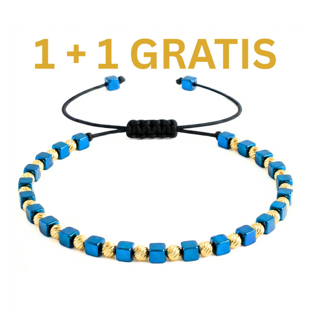 1 + 1 GRATIS Bratara Reglabila AURRA® Blue-Gold, Marime Universala, 4 mm