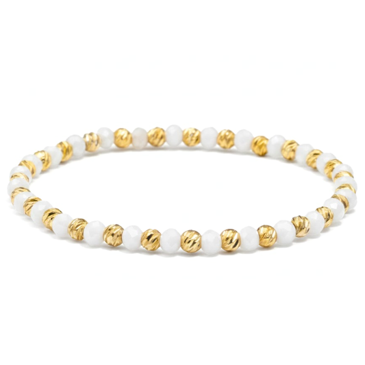 Bratara Elastica AURRA®, White-Gold, Marime Universala, 4 mm